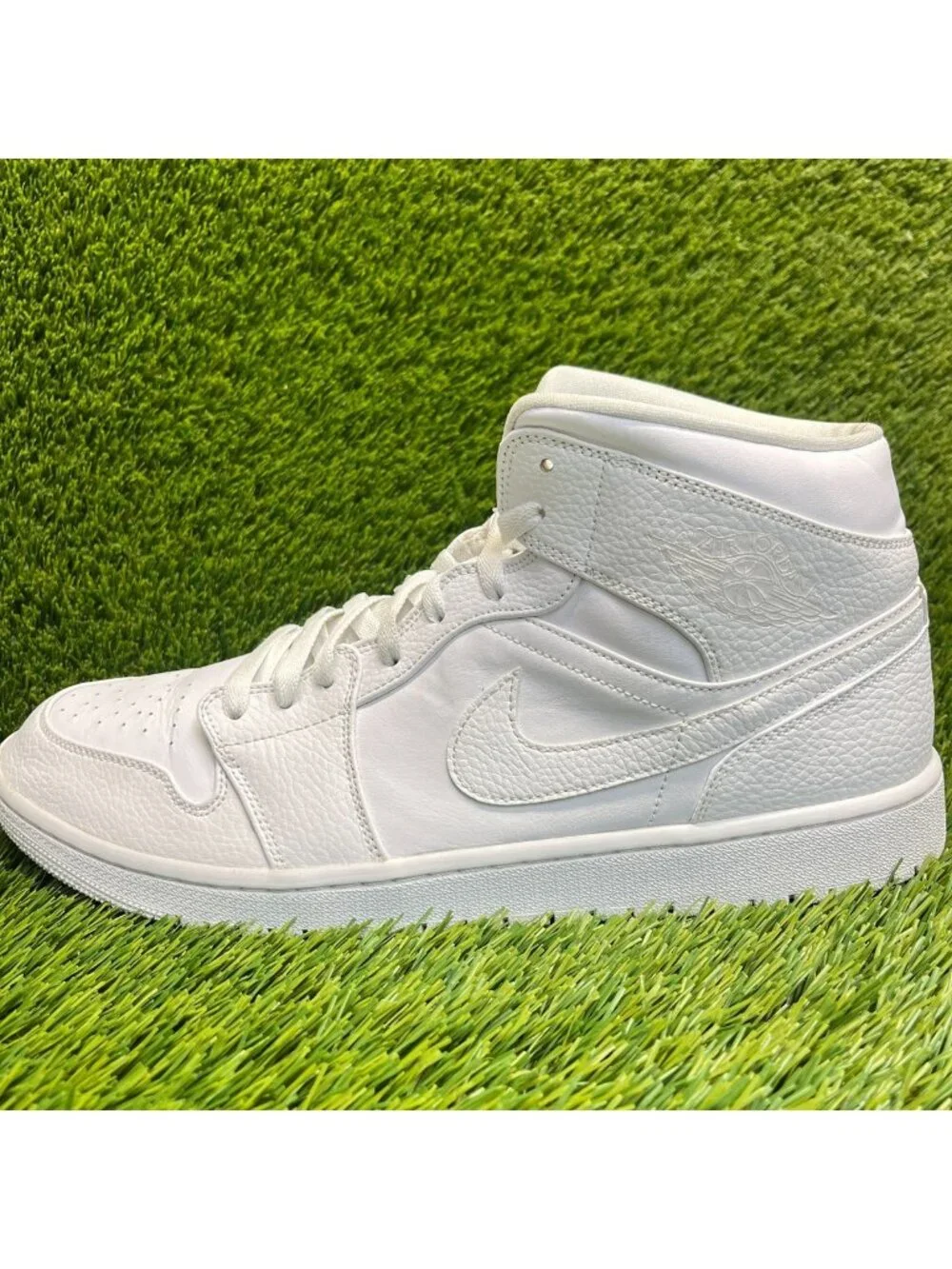 Nike Air Jordan 1 Mid Triple White Mens Size 14 Leather Basketball Shoes Sneaker